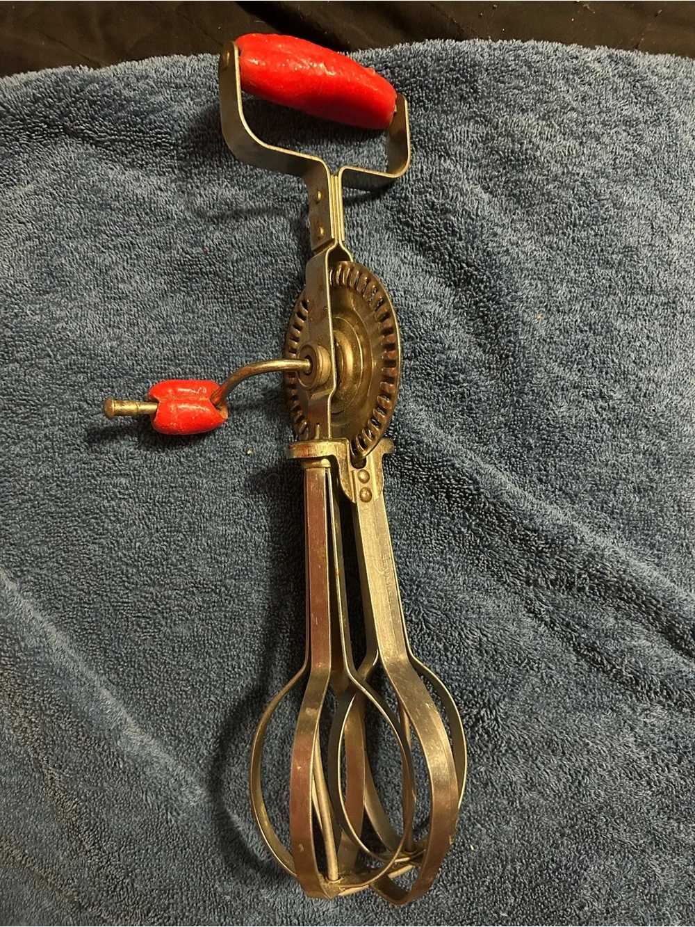 Vintage Hand Crank Egg Beater with Red Handles